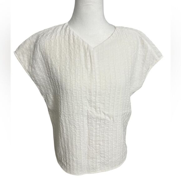 EVERLANE Mini Jacquard Stripe Top v neck boxy short sleeve 2 small medium - Picture 5 of 10